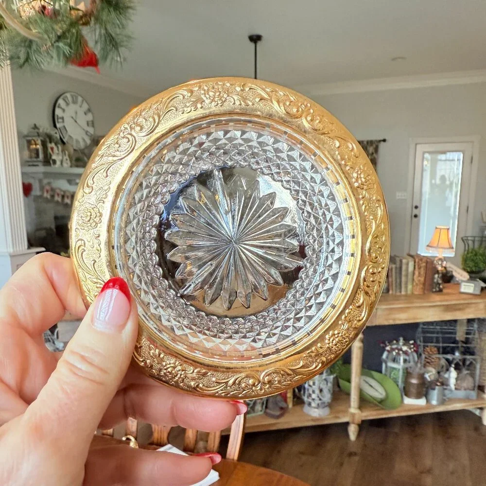 Vintage Glass Coasters with Gold Trim